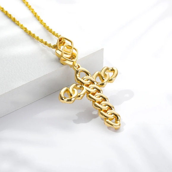 Cuban Link Simple Cross, Rope Chain Necklace, Cuban Link Pendant Necklace - Picture 7 of 9